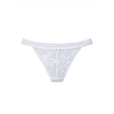Weißer Tanga mit floraler Spitze