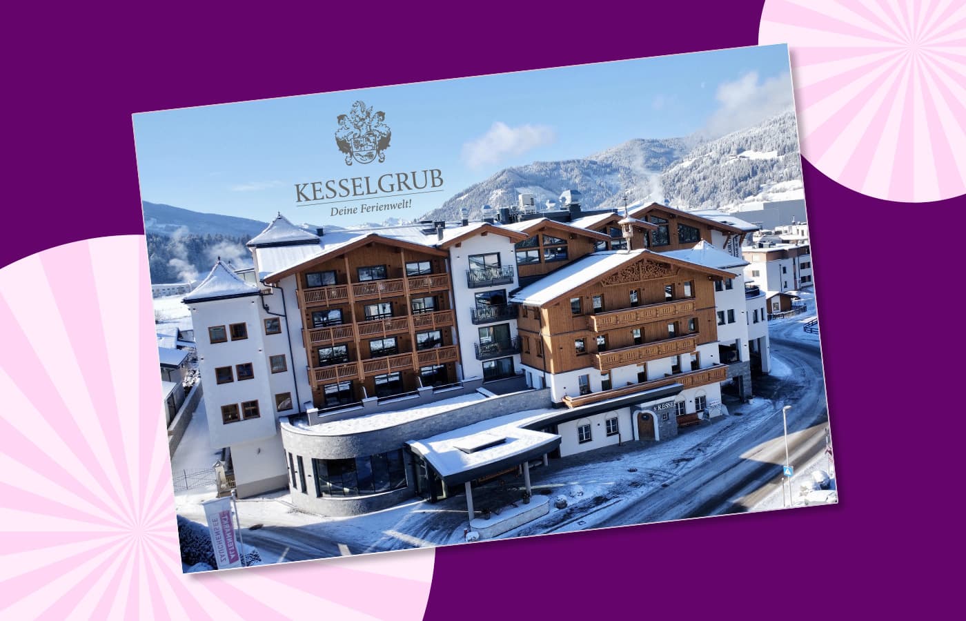 Kesselgrub Deine Ferienwelt! – Winterliches Hotelgebäude mit Holzfassade und schneebedeckter Umgebung in den Bergen