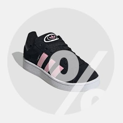 Schwarzer Sneaker mit rosa Streifen – Prozentsymbol auf dem Bild