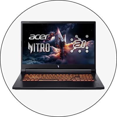 Acer Nitro Laptop mit beleuchteter Tastatur und Weltraum-Hintergrund auf dem Bildschirm