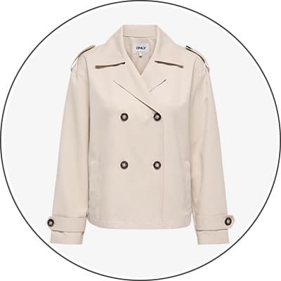 Beige Damenjacke mit Knopfleiste und Schulterdetails, Vorderansicht