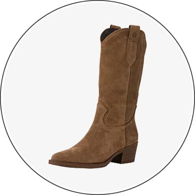 Brauner Cowboystiefel mit mittlerem Schaft und Blockabsatz, seitliche Laschen am Schaft