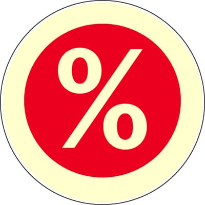 Prozentzeichen in rotem Kreis als Symbol für Rabatt oder Sonderangebot