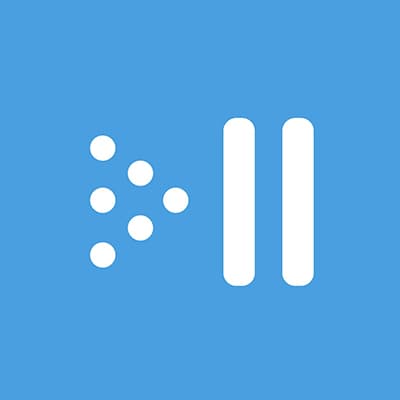 Weißes Symbol mit sechs Punkten und zwei Balken auf blauem Hintergrund