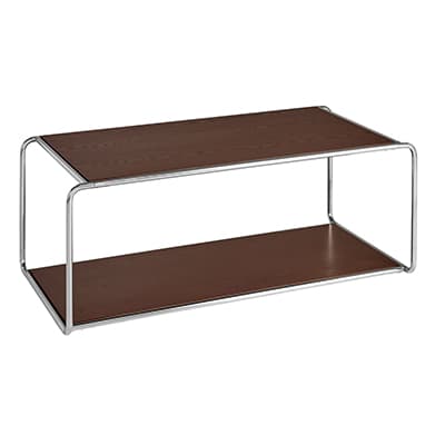 Rechteckiger Couchtisch mit dunkler Ablagefläche und offenem Regalboden in schlichtem, modernem Design