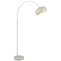 Hohe Bogenstehlampe mit rundem Fuß und nach unten gerichtetem, halbrundem Lampenschirm