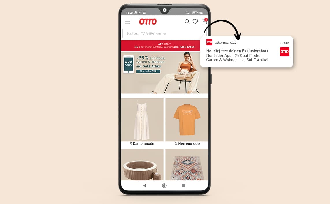 Die Grafik zeig die Startseite der OTTO App