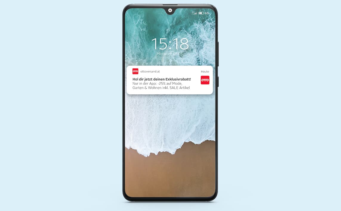 Die Grafik zeig eine Pushbenachrichtigung auf einem Smartphone