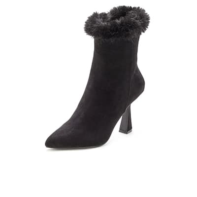 Schwarze High-Heel-Stiefelette mit Kunstpelz