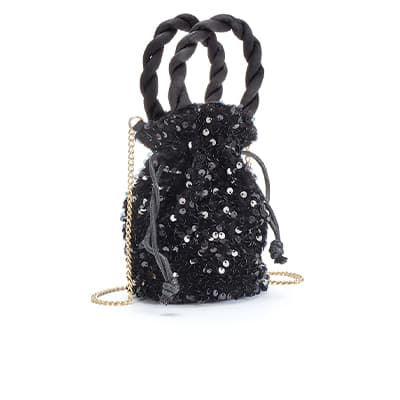 Schwarze Beutel-Tasche mit Pailetten