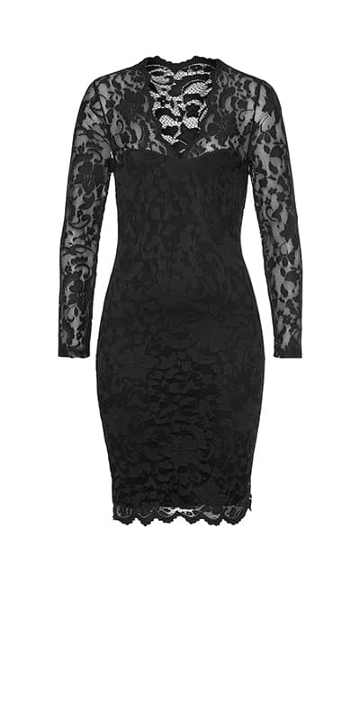 Schwarzes, figurbetontes Kleid mit Spitze