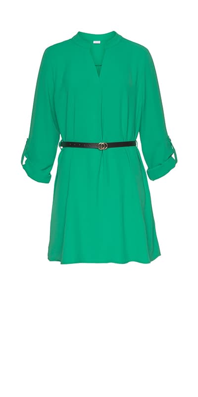 Grünes-Blusen-Mini-Kleid mit Taillengürtel
