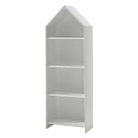 Weißes Regal mit vier offenen Fächern und einem spitz zulaufenden Dach oben
