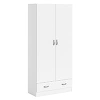 Weißer Kleiderschrank mit zwei Türen und zwei Schubladen darunter