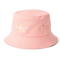 Rosa Calvin Klein Fischerhut mit gelbem CK-Logo auf der Vorderseite