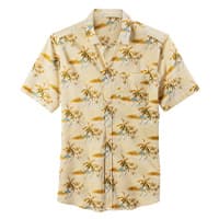Hemd mit kurzen Ärmeln und tropischem Palmenmuster auf beigem Hintergrund