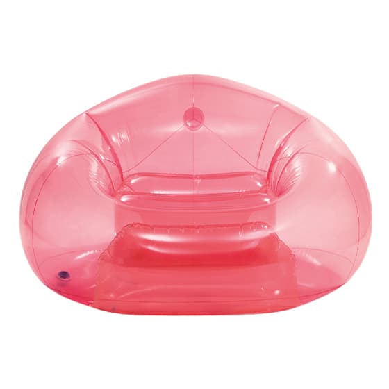 Aufblasbarer pinker Sessel mit runden Armlehnen und Rückenlehne, Ansicht von vorne