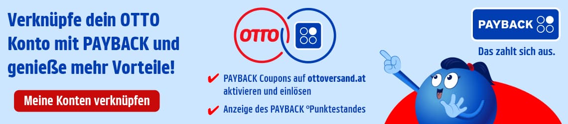 Verknüpfe dein OTTO Konto mit PAYBACK und genieße mehr Vorteile! Meine Konten verknüpfen – PAYBACK und OTTO Logos, Punktesymbol
