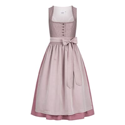 Altrosa Dirndl mit Schnürung und Schleife in der Taille, Rock mit Überrock, ärmellos, ohne Bluse, Produktbild auf weißem Hintergrund