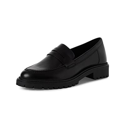 Schwarzer Loafer mit breiter Sohle, seitliche Ansicht