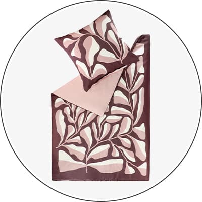 Bettwäsche-Set mit Kissenbezug und Decke, braunes und weißes abstraktes Blattmuster, rosa Rückseite