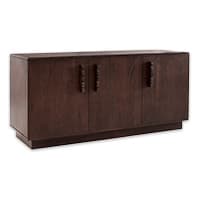 Braunes Sideboard mit vier Türen und dekorativen Griffen, schlichtes Design