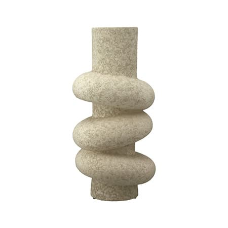 Beige Vase mit spiralförmigem Design, das um den zylindrischen Körper gewickelt ist.