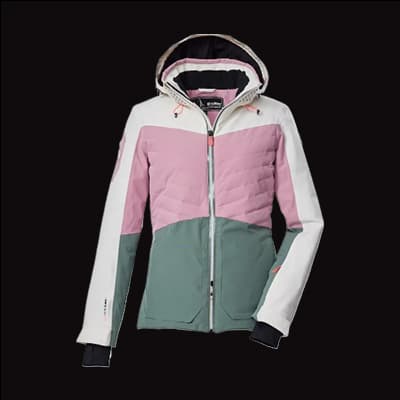 Mehrfarbige Jacke mit Kapuze – rosa, grün und weiß mit Reißverschluss und Taschen