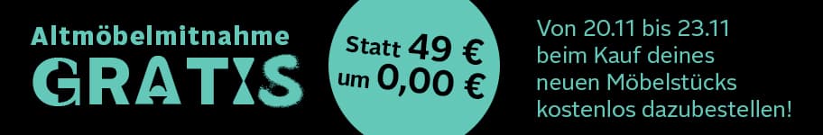 Gratis statt 49€ um 0€ – Altmöbelmitnahme nur bis 23.11.2025 auf beigem Hintergrund mit rotem Kreis