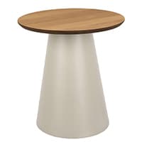 Runder Beistelltisch mit konischer Basis und einer flachen, braunen Tischplatte