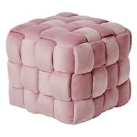 Rosa, würfelförmiger Hocker mit gepolstertem, gestepptem Design