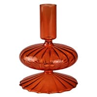 Oranger Kerzenhalter mit breitem Fuß und rundem Körper, der sich zu einem schmalen Hals verjüngt.