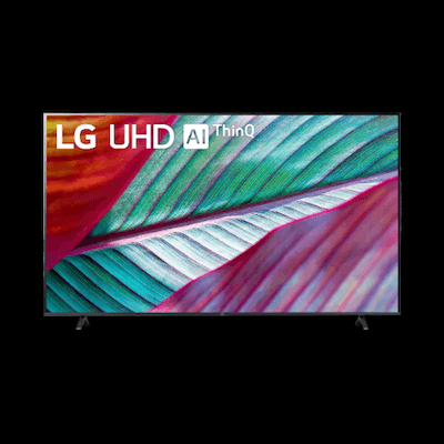 LG UHD AI ThinQ – Nahaufnahme von bunten Blättern auf einem Flachbildfernseher
