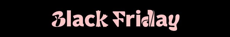Black Friday in rosa Schrift auf schwarzem Hintergrund