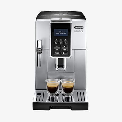 De'Longhi Dinamica Kaffeemaschine – zwei Tassen Espresso auf der Abtropfschale