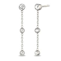 Silberne Ohrhänger mit drei runden Steinen an einer Kette.