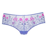 Slip mit violettem Rand und rosa Blumenmuster auf transparentem Stoff