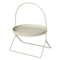 Runder Beistelltisch mit Griff, minimalistisches Design in Beige.