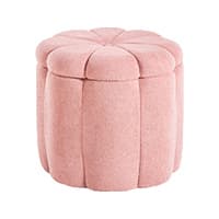 Rosa, rundlicher Sitzpouf mit gepolsterten, segmentierten Nähten.
