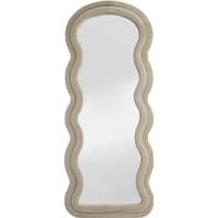Großer Spiegel mit wellenförmigem, beigefarbenem Rahmen.