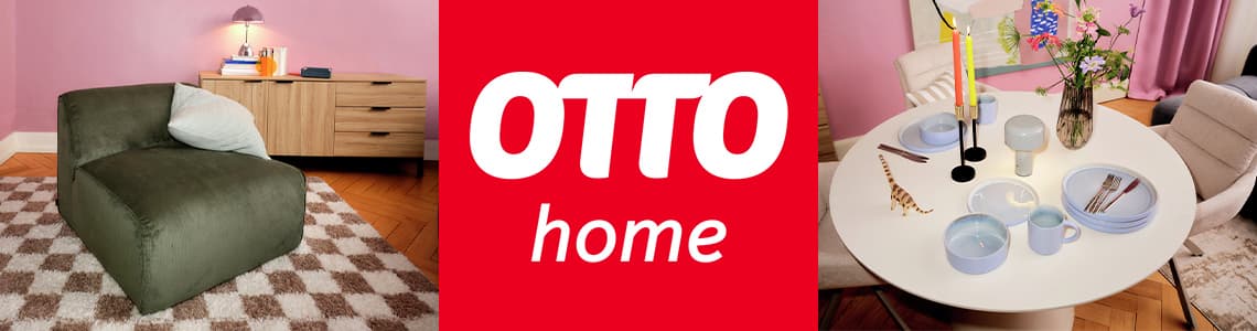 OTTO home – modernes Wohnzimmer mit grünem Sessel, Beistelltisch und Esstisch mit Geschirr und Kerzen