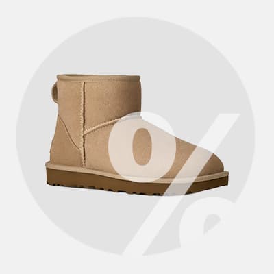 Beiger Winterstiefel mit % Zeichen im Hintergrund