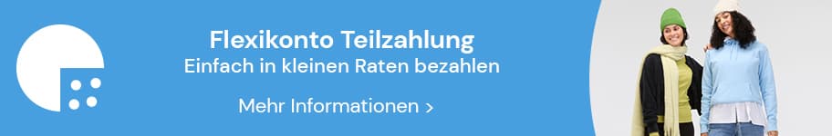 Flexikonto Teilzahlung – Zwei Personen stehen nebeneinander, eine in gelbem Schal, die andere in blauem Pullover.