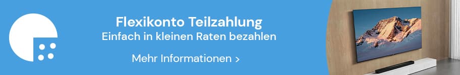 Flexikonto Teilzahlung – Einfach in kleinen Raten bezahlen. Mehr Informationen > – Wohnzimmer mit Wand-TV.
