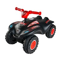 Schwarzes Kinder-Quad mit roten Griffen und Rädern, ideal für kleine Abenteurer.