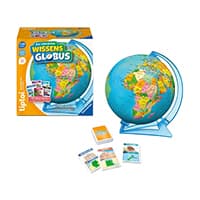 tiptoi Wissens-Globus – Globus mit Karten und Verpackung im Hintergrund