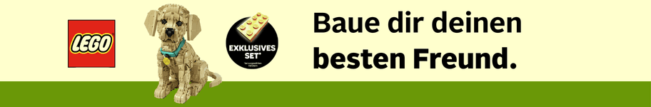 Baue dir deinen besten Freund – LEGO-Set eines Hundes mit Halsband, LEGO-Logo und exklusives Set-Symbol