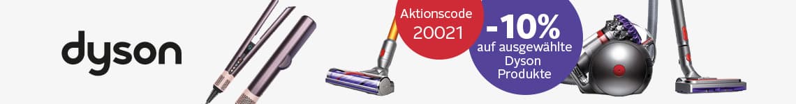 Aktionscode 20021 - 10 % auf ausgewählte Dyson Produkte – Verschiedene Dyson Geräte nebeneinander