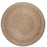 Runder, naturfarbener Teppich von oben mit konzentrischer Struktur