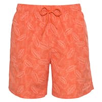 Orange Badehose mit Bindekordel und feinem Blattmuster von vorn gezeigt